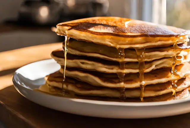 Fluffy Sourdough Discard Pancakes with honey