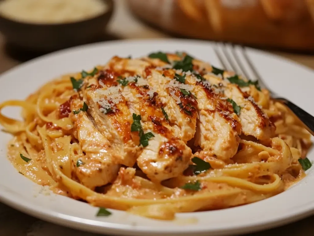 Creamy Marry Me Chicken Pasta in a white plate