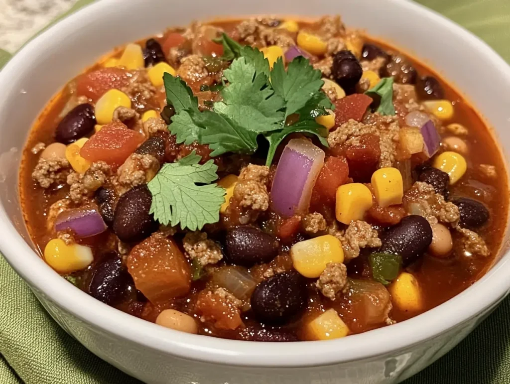 Taco Soup Frios in a white bowl
