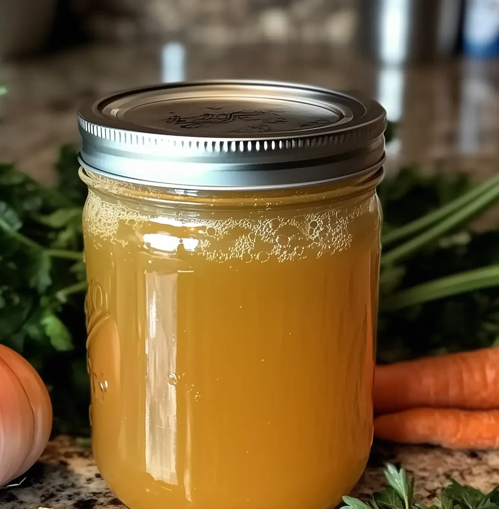 Chicken bone broth in a Jara