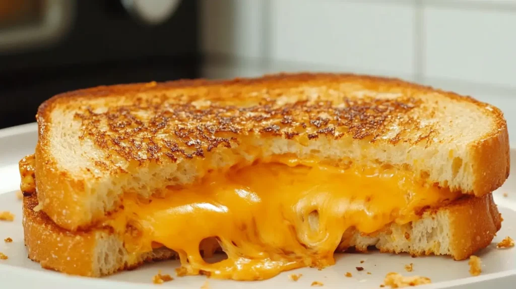 Perfectly made Grilled Cheese in the Toaster Oven featuring crispy toasted bread and creamy melted cheddar cheese.