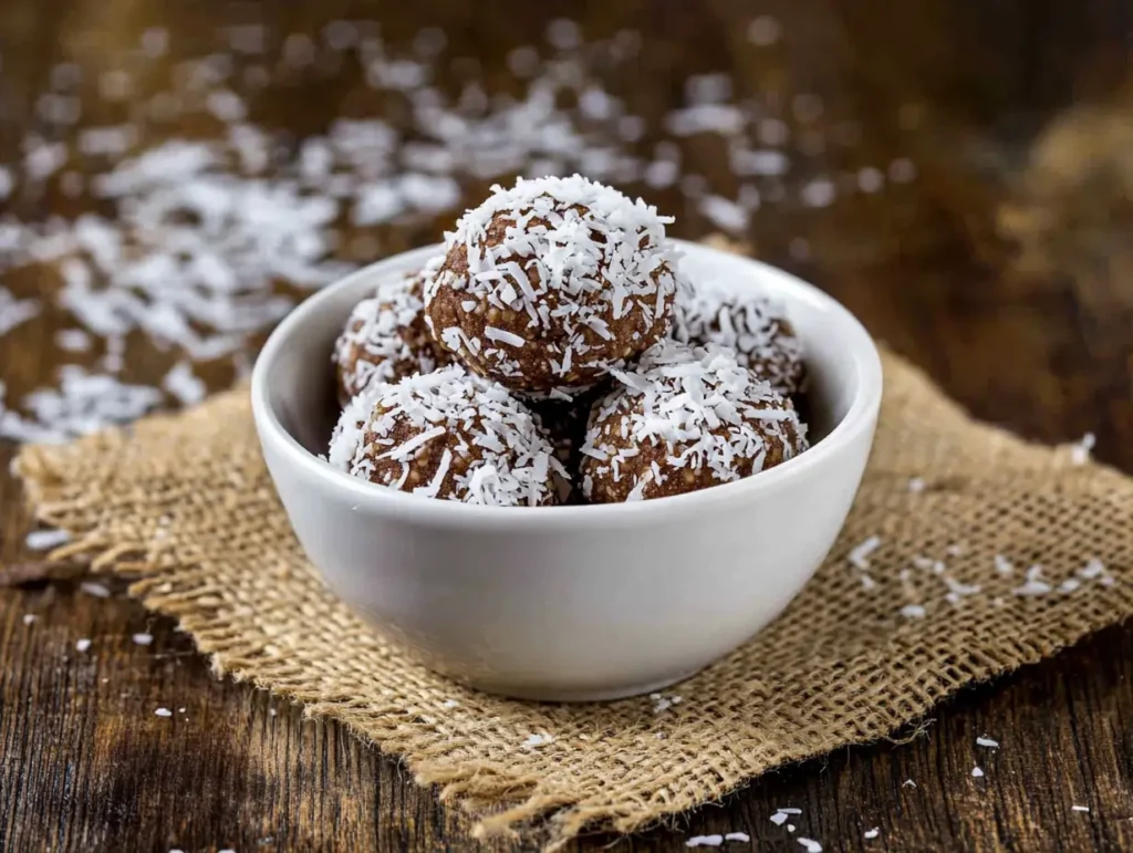 Delicious no-bake chocolate coconut energy bites, perfect for snacks or desserts.