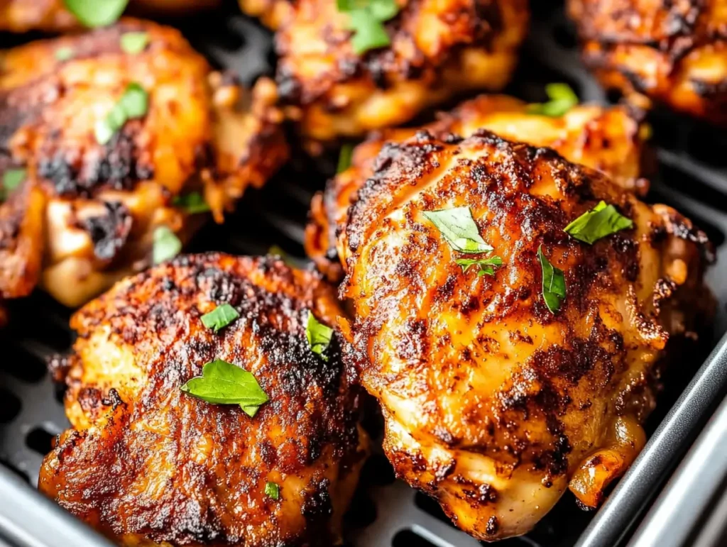 Crispy-skinned air fryer chicken thighs with perfectly caramelized seasoning.