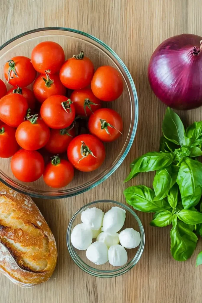 Panzanella Salad Ingredients side by side